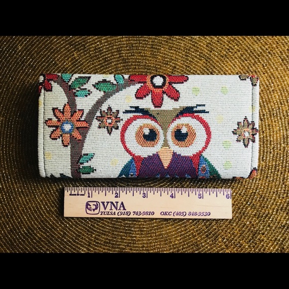 Tapestry Cotton Woven Clutch w/ Owl on Branch - Picture 3 of 6